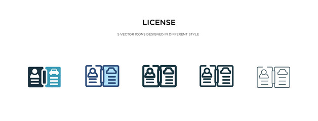 license icon in different style vector illustration. two colored and black license vector icons designed in filled, outline, line and stroke style can be used for web, mobile, ui