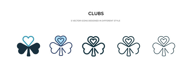 Wall Mural - clubs icon in different style vector illustration. two colored and black clubs vector icons designed in filled, outline, line and stroke style can be used for web, mobile, ui