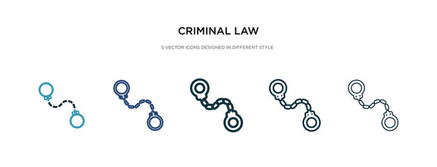 criminal law icon in different style vector illustration. two colored and black criminal law vector icons designed in filled, outline, line and stroke style can be used for web, mobile, ui