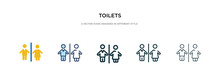 Toilets Icon In Different Style Vector Illustration. Two Colored And Black Toilets Vector Icons Designed In Filled, Outline, Line And Stroke Style Can Be Used For Web, Mobile, Ui