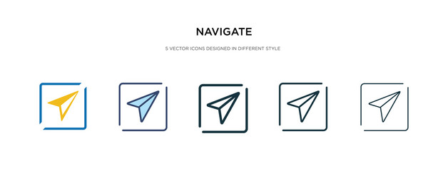 navigate icon in different style vector illustration. two colored and black navigate vector icons designed in filled, outline, line and stroke style can be used for web, mobile, ui