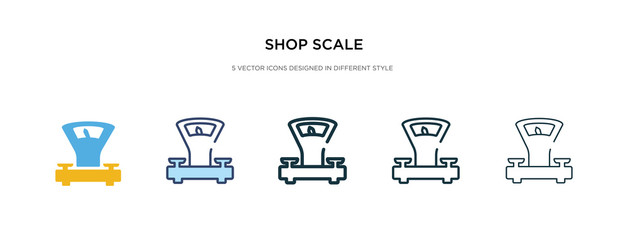 Wall Mural - shop scale icon in different style vector illustration. two colored and black shop scale vector icons designed in filled, outline, line and stroke style can be used for web, mobile, ui