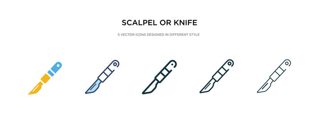 Wall Mural - scalpel or knife medical surgery cutting tool icon in different style vector illustration. two colored and black scalpel or knife medical surgery cutting tool vector icons designed in filled,