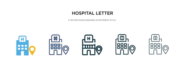 hospital letter in rounded square icon in different style vector illustration. two colored and black hospital letter in rounded square vector icons designed filled, outline, line and stroke style