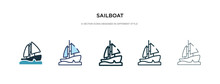 Sailboat Icon In Different Style Vector Illustration. Two Colored And Black Sailboat Vector Icons Designed In Filled, Outline, Line And Stroke Style Can Be Used For Web, Mobile, Ui