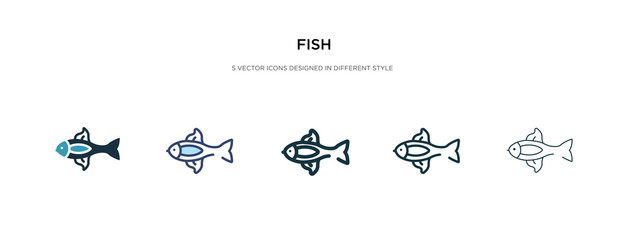 Wall Mural - fish icon in different style vector illustration. two colored and black fish vector icons designed in filled, outline, line and stroke style can be used for web, mobile, ui