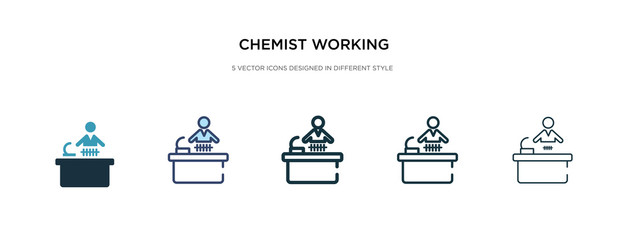 Wall Mural - chemist working icon in different style vector illustration. two colored and black chemist working vector icons designed in filled, outline, line and stroke style can be used for web, mobile, ui