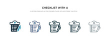 Checklist With A Pencil Icon In Different Style Vector Illustration. Two Colored And Black Checklist With A Pencil Vector Icons Designed In Filled, Outline, Line And Stroke Style Can Be Used For