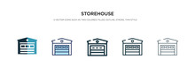 Storehouse Icon In Different Style Vector Illustration. Two Colored And Black Storehouse Vector Icons Designed In Filled, Outline, Line And Stroke Style Can Be Used For Web, Mobile, Ui