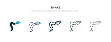 Snake Icon In Different Style Vector Illustration. Two Colored And Black Snake Vector Icons Designed In Filled, Outline, Line And Stroke Style Can Be Used For Web, Mobile, Ui