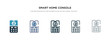© zaurrahimov - smart home console icon in different style vector illustration. two colored and black smart home console vector icons designed in filled, outline, line and stroke style can be used for web, mobile,
