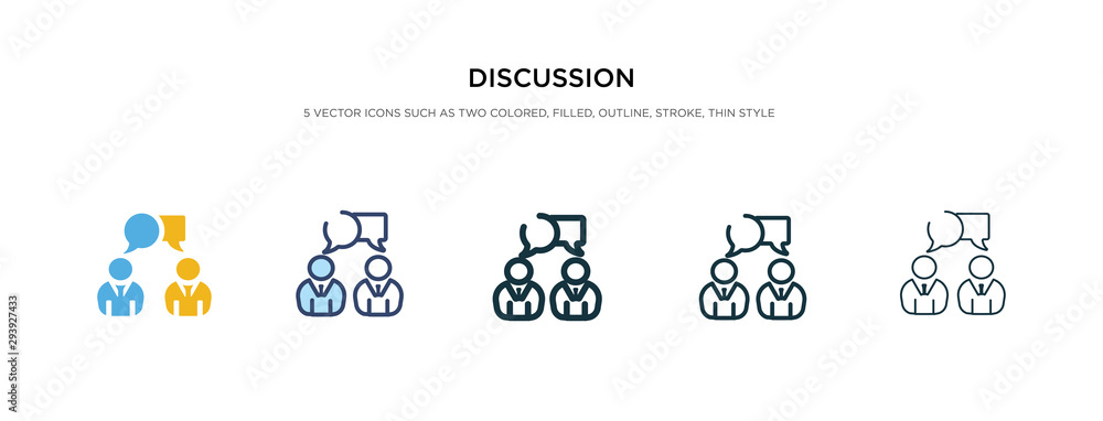 discussion icon in different style vector illustration. two colored and black discussion vector icons designed in filled, outline, line and stroke style can be used for web, mobile, ui - obrazy, fototapety, plakaty 