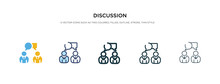 Discussion Icon In Different Style Vector Illustration. Two Colored And Black Discussion Vector Icons Designed In Filled, Outline, Line And Stroke Style Can Be Used For Web, Mobile, Ui