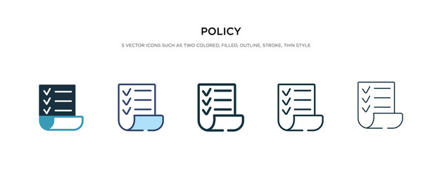 policy icon in different style vector illustration. two colored and black policy vector icons design