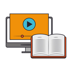 Sticker - computer and books isolated icon