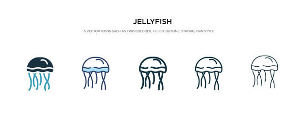 jellyfish icon in different style vector illustration. two colored and black jellyfish vector icons designed in filled, outline, line and stroke style can be used for web, mobile, ui