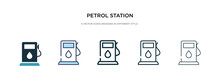 Petrol Station Icon In Different Style Vector Illustration. Two Colored And Black Petrol Station Vector Icons Designed In Filled, Outline, Line And Stroke Style Can Be Used For Web, Mobile, Ui