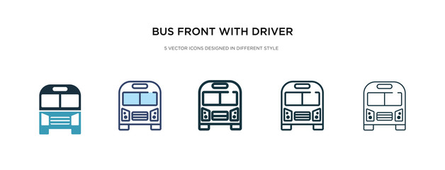 Wall Mural - bus front with driver icon in different style vector illustration. two colored and black bus front with driver vector icons designed in filled, outline, line and stroke style can be used for web,