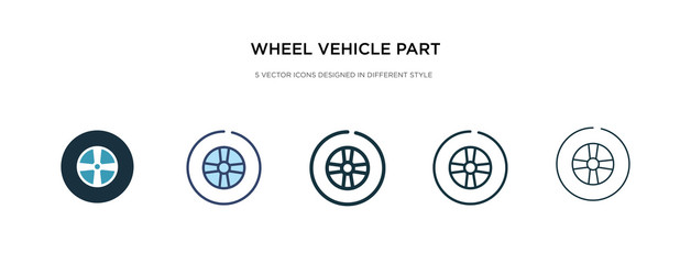 Wall Mural - wheel vehicle part icon in different style vector illustration. two colored and black wheel vehicle part vector icons designed in filled, outline, line and stroke style can be used for web, mobile,
