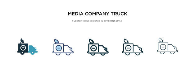 Wall Mural - media company truck with satellite icon in different style vector illustration. two colored and black media company truck with satellite vector icons designed in filled, outline, line and stroke