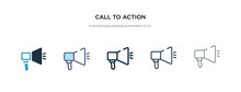 Call To Action Icon In Different Style Vector Illustration. Two Colored And Black Call To Action Vector Icons Designed In Filled, Outline, Line And Stroke Style Can Be Used For Web, Mobile, Ui