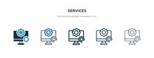 Services Icon In Different Style Vector Illustration. Two Colored And Black Services Vector Icons Designed In Filled, Outline, Line And Stroke Style Can Be Used For Web, Mobile, Ui