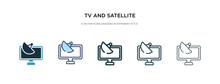 Tv And Satellite Icon In Different Style Vector Illustration. Two Colored And Black Tv And Satellite Vector Icons Designed In Filled, Outline, Line Stroke Style Can Be Used For Web, Mobile, Ui