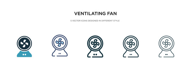 ventilating fan icon in different style vector illustration. two colored and black ventilating fan vector icons designed in filled, outline, line and stroke style can be used for web, mobile, ui