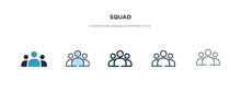 Squad Icon In Different Style Vector Illustration. Two Colored And Black Squad Vector Icons Designed In Filled, Outline, Line And Stroke Style Can Be Used For Web, Mobile, Ui