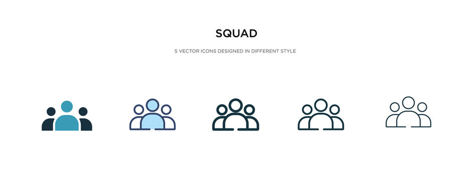 squad icon in different style vector illustration. two colored and black squad vector icons designed