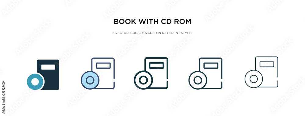 book with cd rom icon in different style vector illustration. two colored and black book with cd rom vector icons designed in filled, outline, line and stroke style can be used for web, mobile, ui - obrazy, fototapety, plakaty 