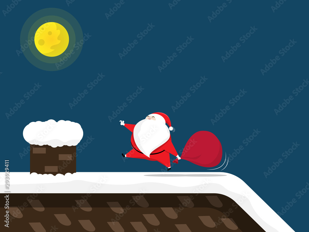 santa claus with gift bag on roof in christmas night Stock Vector ...