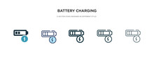 Battery Charging Status Icon In Different Style Vector Illustration. Two Colored And Black Battery Charging Status Vector Icons Designed In Filled, Outline, Line And Stroke Style Can Be Used For