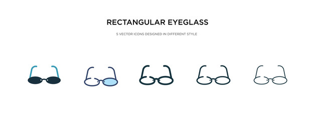 rectangular eyeglass frame icon in different style vector illustration. two colored and black rectangular eyeglass frame vector icons designed in filled, outline, line and stroke style can be used