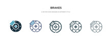 Brakes Icon In Different Style Vector Illustration. Two Colored And Black Brakes Vector Icons Designed In Filled, Outline, Line And Stroke Style Can Be Used For Web, Mobile, Ui