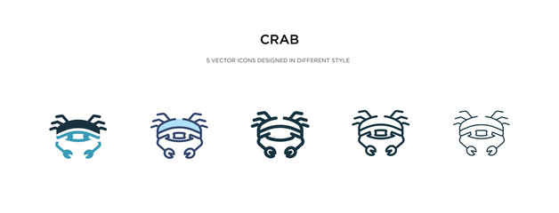 Wall Mural - crab icon in different style vector illustration. two colored and black crab vector icons designed in filled, outline, line and stroke style can be used for web, mobile, ui