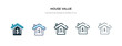 house value icon in different style vector illustration. two colored and black house value vector icons designed in filled, outline, line and stroke style can be used for web, mobile, ui
