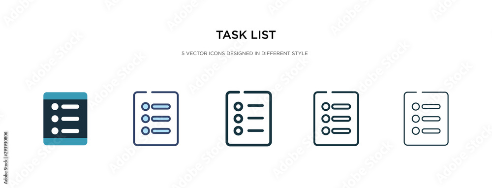 task list icon in different style vector illustration. two colored and black task list vector icons designed in filled, outline, line and stroke style can be used for web, mobile, ui - obrazy, fototapety, plakaty 