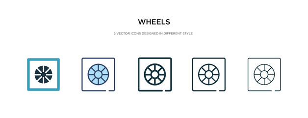 Wall Mural - wheels icon in different style vector illustration. two colored and black wheels vector icons designed in filled, outline, line and stroke style can be used for web, mobile, ui