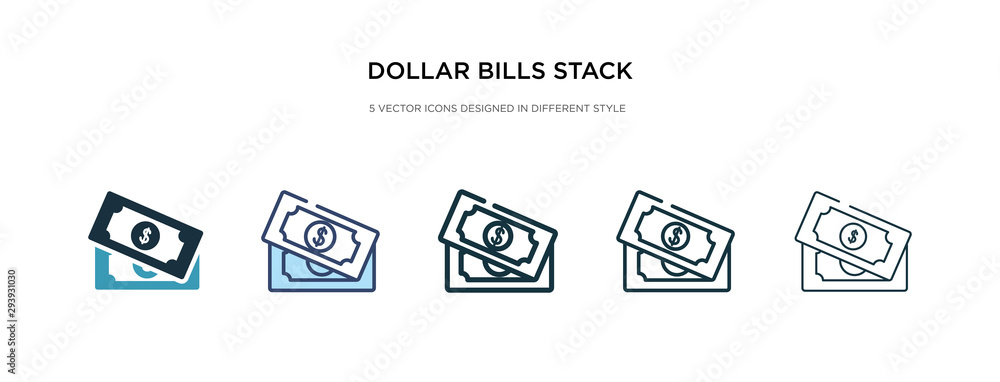 dollar bills stack icon in different style vector illustration. two colored and black dollar bills stack vector icons designed in filled, outline, line and stroke style can be used for web, mobile, - obrazy, fototapety, plakaty 