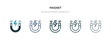 Magnet Icon In Different Style Vector Illustration. Two Colored And Black Magnet Vector Icons Designed In Filled, Outline, Line And Stroke Style Can Be Used For Web, Mobile, Ui