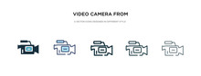 Video Camera From Side View Icon In Different Style Vector Illustration. Two Colored And Black Video Camera From Side View Vector Icons Designed In Filled, Outline, Line And Stroke Style Can Be Used
