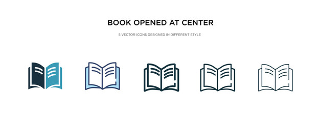 book opened at center icon in different style vector illustration. two colored and black book opened