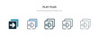 play files icon in different style vector illustration. two colored and black play files vector icons designed in filled, outline, line and stroke style can be used for web, mobile, ui