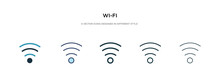 Wi-fi Icon In Different Style Vector Illustration. Two Colored And Black Wi-fi Vector Icons Designed In Filled, Outline, Line And Stroke Style Can Be Used For Web, Mobile, Ui