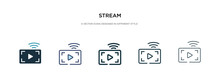 Stream Icon In Different Style Vector Illustration. Two Colored And Black Stream Vector Icons Designed In Filled, Outline, Line And Stroke Style Can Be Used For Web, Mobile, Ui