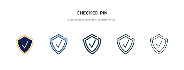 checked pin icon in different style vector illustration. two colored and black checked pin vector icons designed in filled, outline, line and stroke style can be used for web, mobile, ui