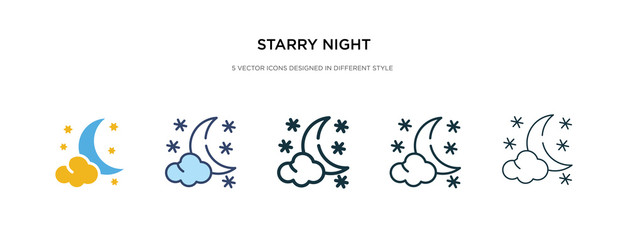 Wall Mural - starry night icon in different style vector illustration. two colored and black starry night vector icons designed in filled, outline, line and stroke style can be used for web, mobile, ui