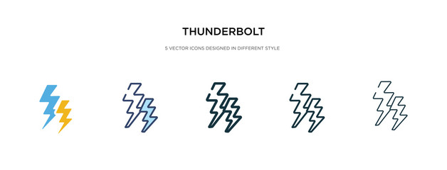 Wall Mural - thunderbolt icon in different style vector illustration. two colored and black thunderbolt vector icons designed in filled, outline, line and stroke style can be used for web, mobile, ui