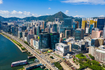 Sticker -  Drone fly over Hong Kong city